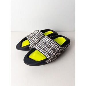 Balmain B-IT Quilted Leather Mules Mens US 9 CM 27 Monogram Printed